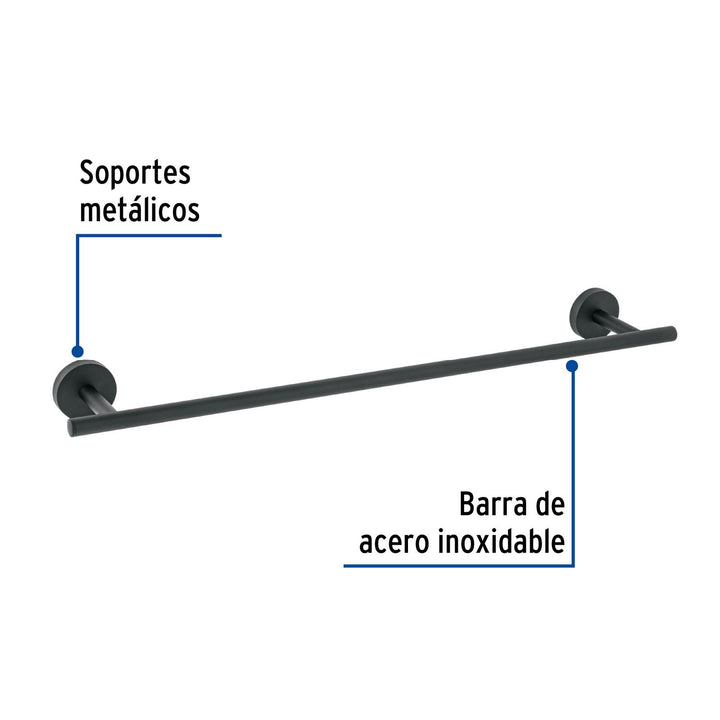 Toallero de barra metálico acabado negro, Foset Túbig - Mundo Tool 