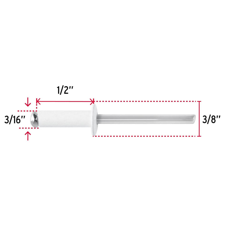 Bolsa c/50 remaches 3/16"x1/2" blancos de aluminio, ala 3/8" - Mundo Tool 