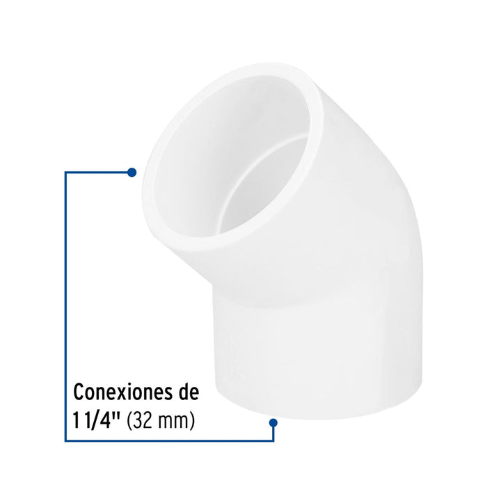 Codo 45° de PVC, 1-1/4' Foset - Mundo Tool 