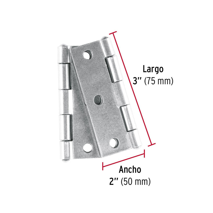 Bolsa con 2 bisagras rectangulares 3', acero pulido - Mundo Tool 