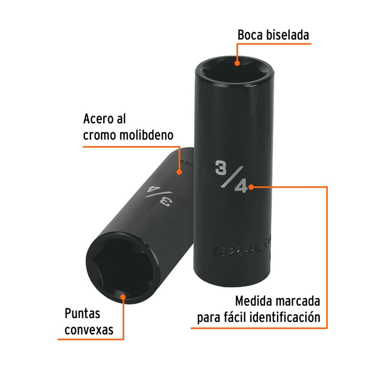 Dado de impacto 3/4" largo cuadro 1/2" Truper - Mundo Tool 