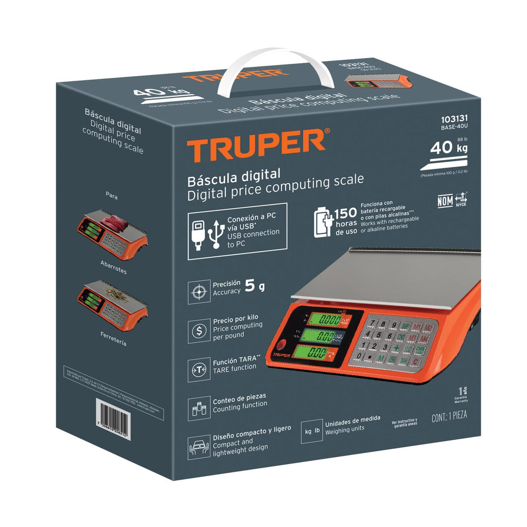 Báscula electrónica multifunciones 40 kg USB, Truper - Mundo Tool 