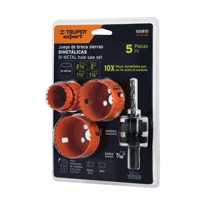 Truper Expert KITB-5X, Juego de 4 brocasierras bimetálicas y 1 mandril - Mundo Tool 