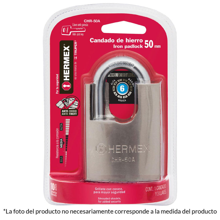 Candado De Hierro Con Coraza 60mmllave Anti-g Hermex - Mundo Tool 