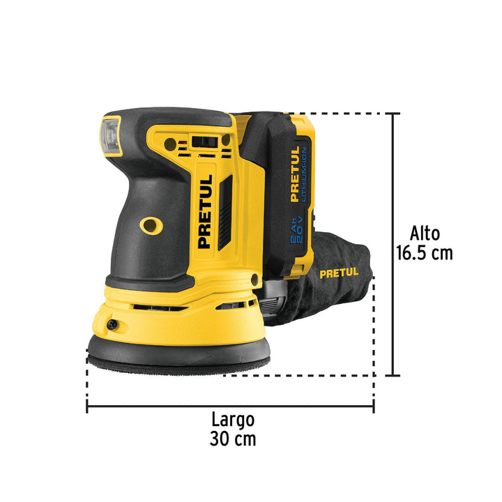 Lijadora roto orbital inalámbrica 5', 20 V, Pretul - Mundo Tool 