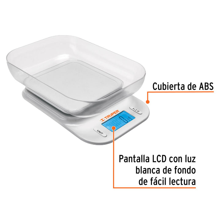 Báscula digital con tazón para cocina, 5kg, Truper - Mundo Tool 