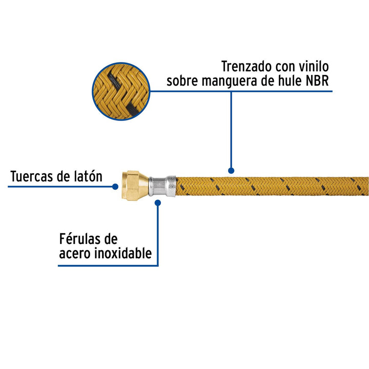 Manguera para gas, 150cm, revestida de vinilo, usos generales Foset - Mundo Tool 