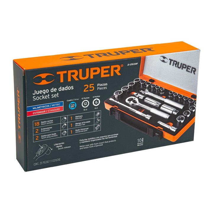 Juego de 25 herramientas cuadro 3/8" std y mm para mecánico - Mundo Tool 