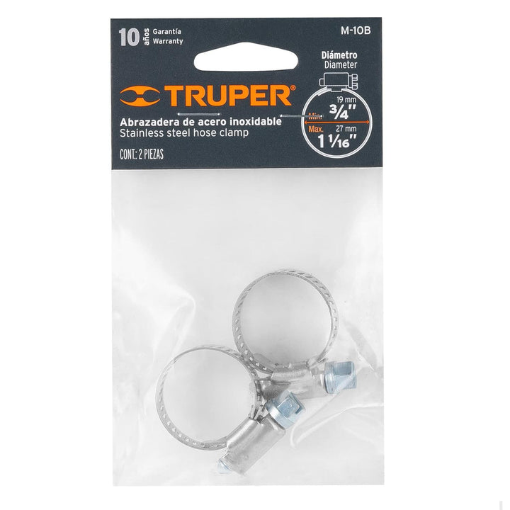 Bolsa c/2 abrazaderas sin fin # 10, 3/4 - 1-1/16", Truper - Mundo Tool 