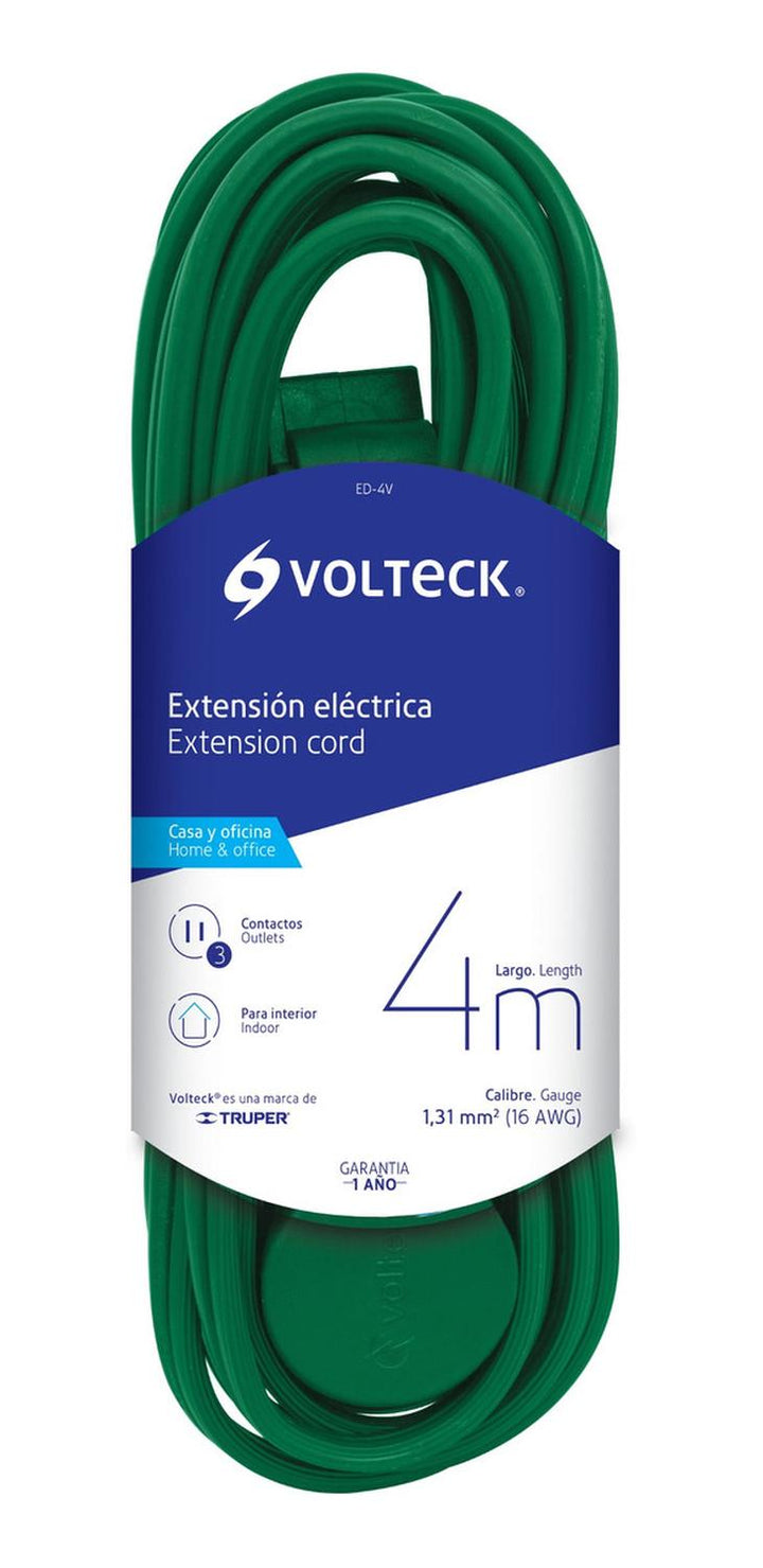 Extensión Eléctrica Doméstica 4 M Verde Volteck - Mundo Tool 