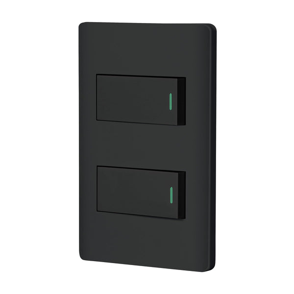 Volteck PA-APDO1-LN, Placa armada negra 2 interruptores sencillos línea Lisboa - Mundo Tool 