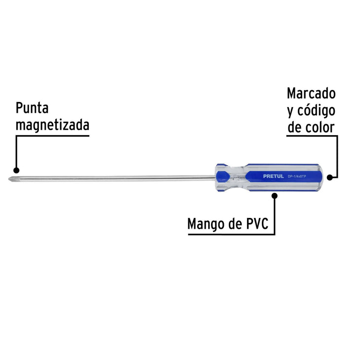 Desarmador punta Phillips 1/4 x 8" mango PVC Pretul - Mundo Tool 