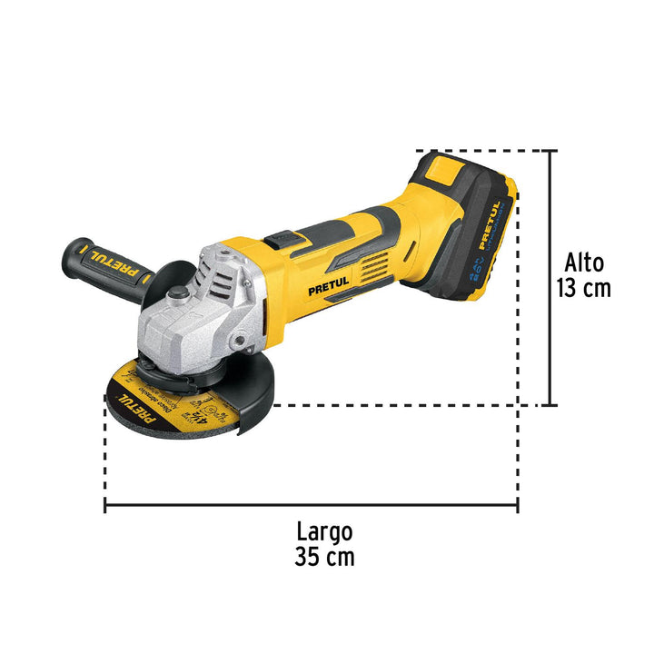 Esmeriladora angular inalámbrica 4-1/2', 20 V, Pretul - Mundo Tool 