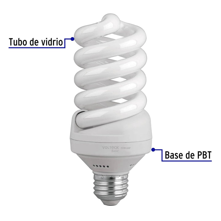 Pack de 4 lámparas espiral T4 24 W luz de día, caja, Volteck - Mundo Tool 