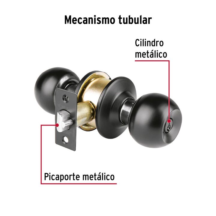 Cerradura esfera tubular, recámara, negro, blíster, Basic - Mundo Tool 