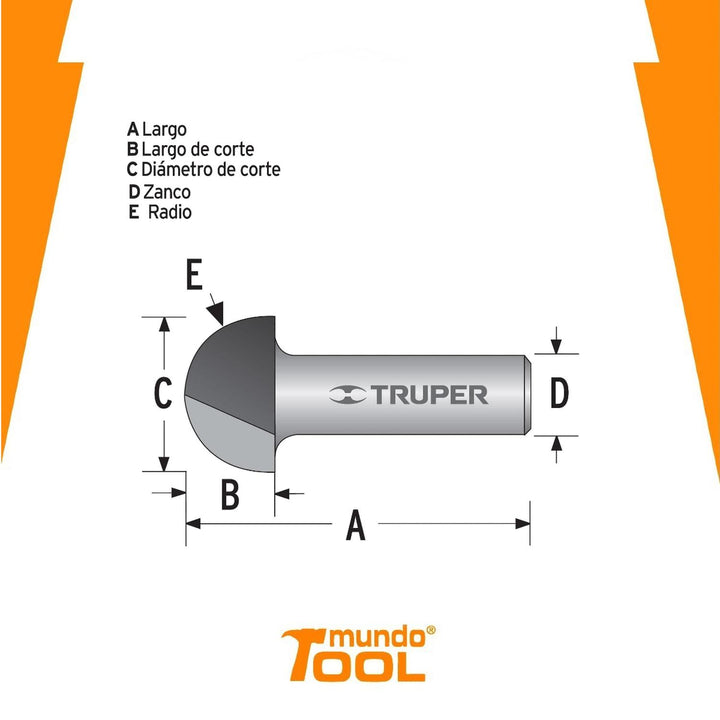 Broca para router, media caña, 1/2' Truper - Mundo Tool 