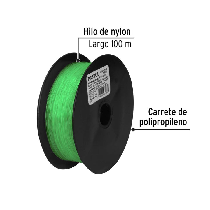 Hilo para pesca rollo 100m calibre 0.80mm verde Pretul - Mundo Tool 