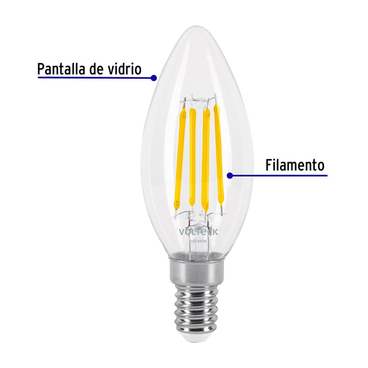 Lámpara LED tipo vela 4 W con filamento base E14 luz cálida - Mundo Tool 