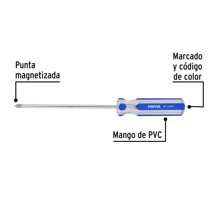 Desarmador punta Phillips 1/4 x 6" mango PVC Pretul - Mundo Tool 