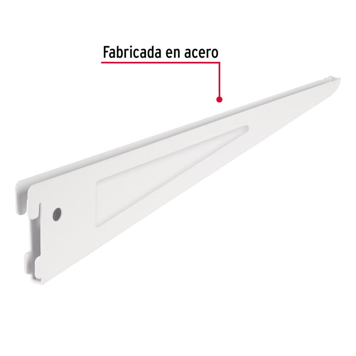 Ménsula plana blanca para cremallera doble, 37cm, Fiero. 1 pza - Mundo Tool 