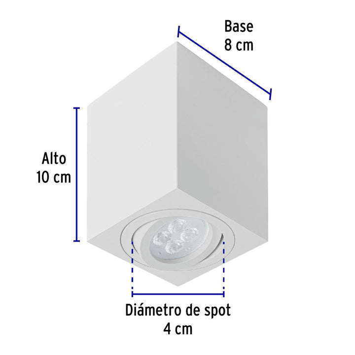 Luminario de sobreponer c/spot dirigible, cuadrado, blanco - Mundo Tool 