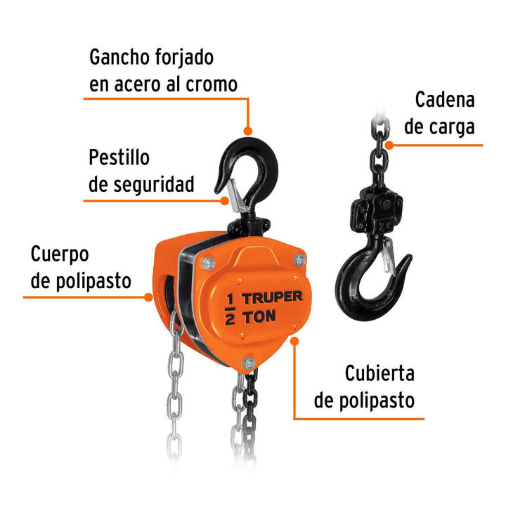 Polipasto de cadena de 1/2 ton, Truper - Mundo Tool 