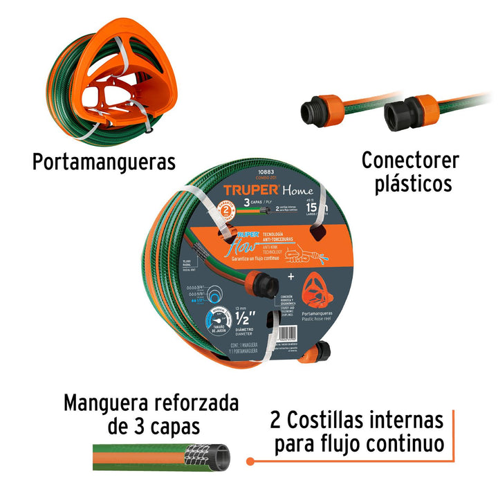 Manguera para jardín y Portamanguera Truper - Mundo Tool 