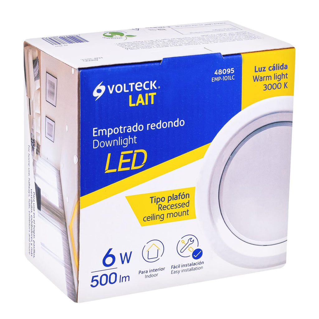 Luminario LED empotrado redondo de 6 W, luz cálida, Volteck - Mundo Tool 
