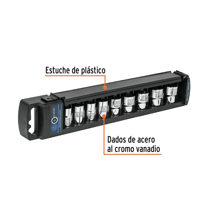 Juego de 9 dados cuadro 3/8" mm, Truper - Mundo Tool 