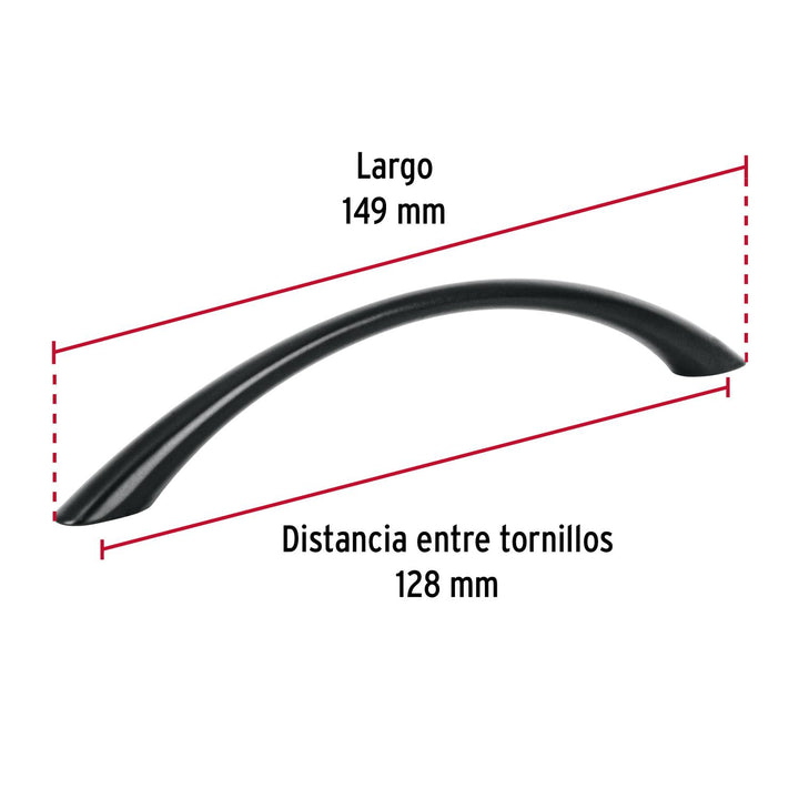 Jaladera de 128mm estilo 'Arco' acabado negro, Hermex - Mundo Tool 