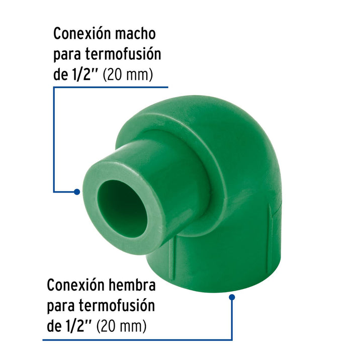 Codo 90° PPR, 1/2', macho-hembra, Foset - Mundo Tool 