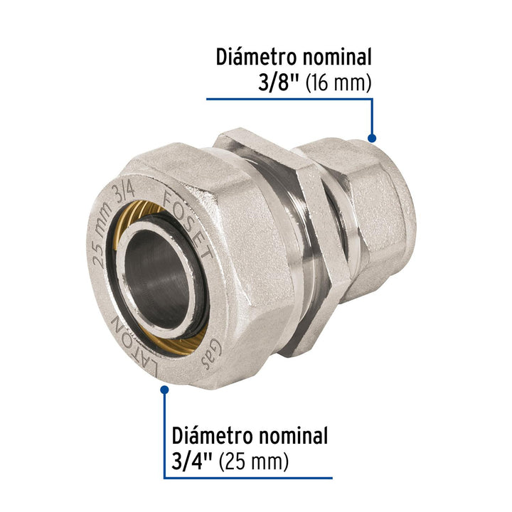 Cople de compresión reducido para PEALPE, 3/4' x 3/8', Foset - Mundo Tool 