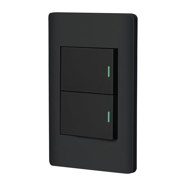 Volteck PA-APDO15-ELN, Placa armada negra 1 interruptor sencillo y 1 de 3vías línea Lisboa - Mundo Tool 