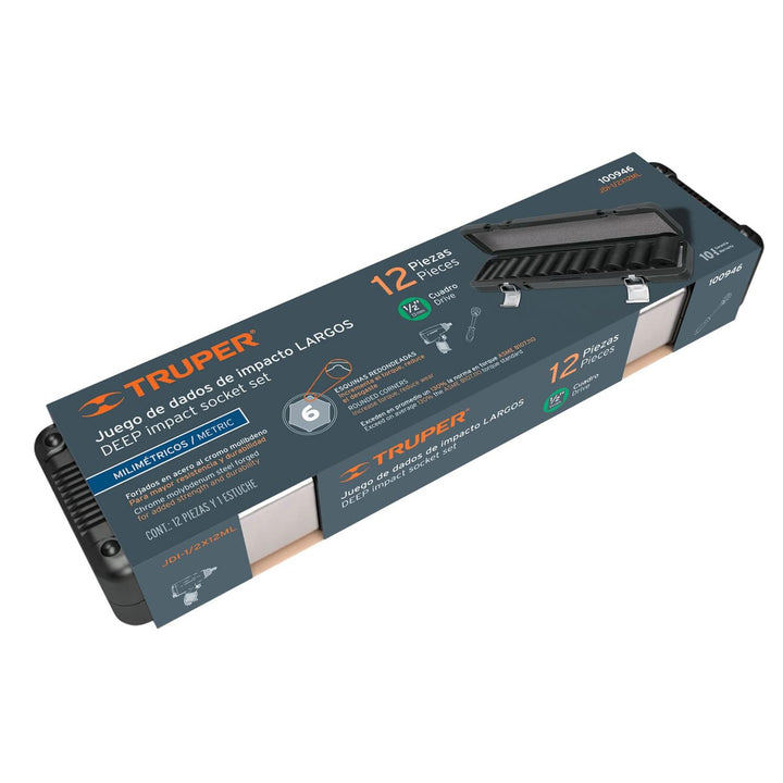 Juego 12 dados largos 1/2" impacto protección plástica 6p mm - Mundo Tool 