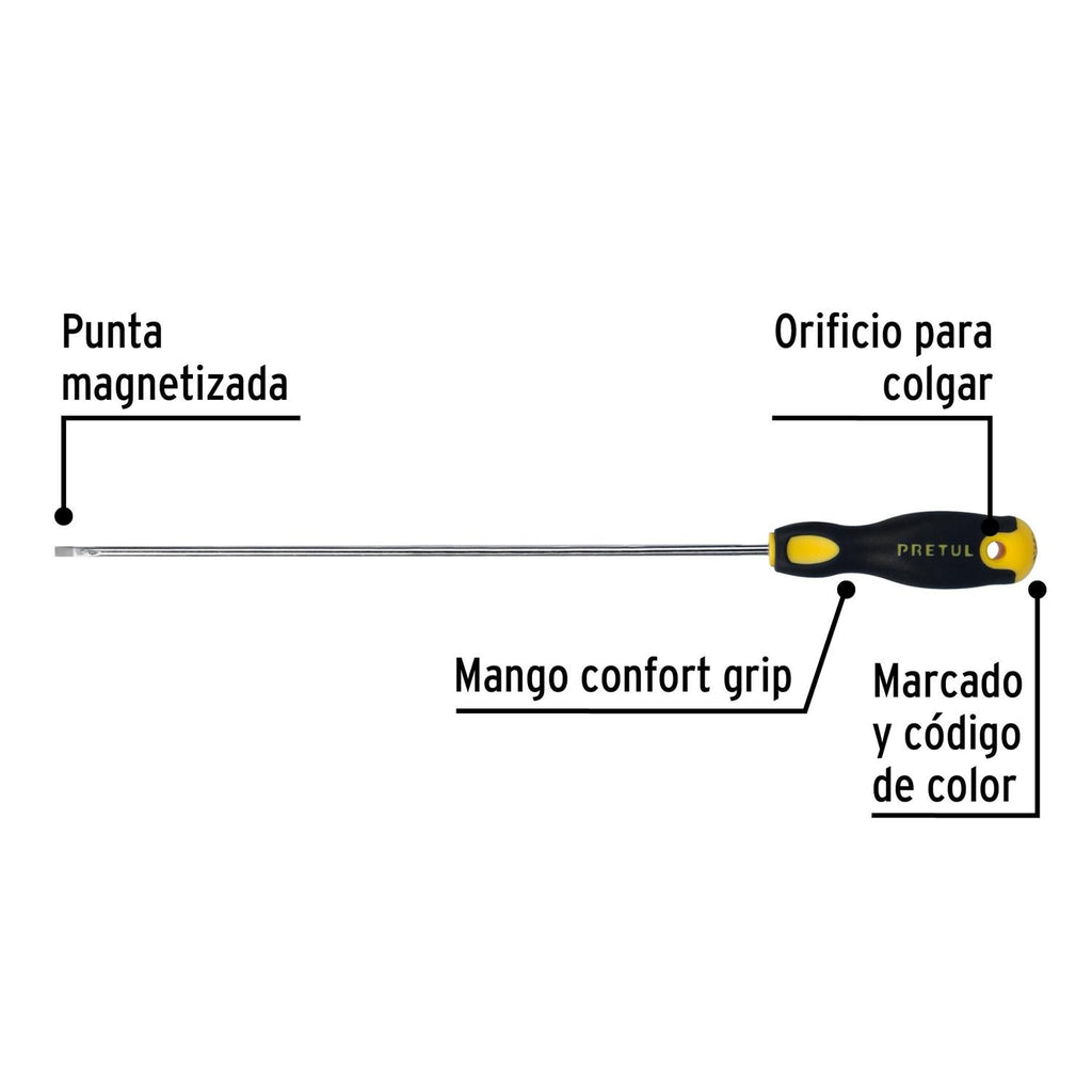 Desarmador cabinet 1/8 x 8" mango Comfort Grip Pretul - Mundo Tool 