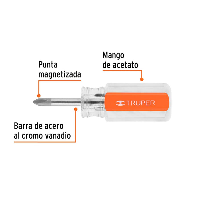 Desarmador punta Phillips # 2 mango de acetato 1-1/2" Truper - Mundo Tool 