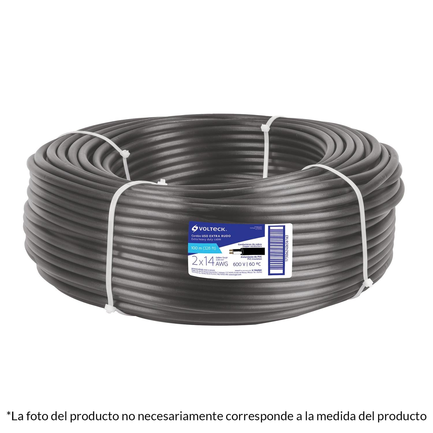 Bobina de Cable Cobre Uso Rudo 2 Hilos/ 12AWG /Hasta 600V/ 100 Metros,  RQ34/100M