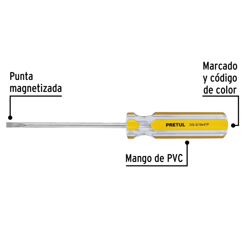 Desarmador cabinet 3/16 x 4" mango PVC Pretul - Mundo Tool 