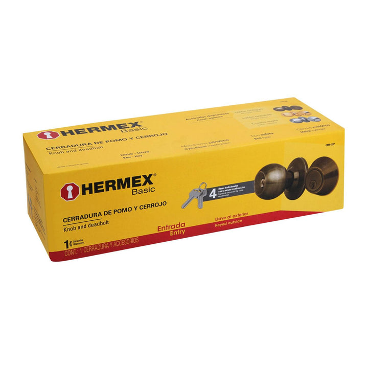 Combo cerraduras, llave-llave, latón antiguo, Hermex Basic Hermex - Mundo Tool 