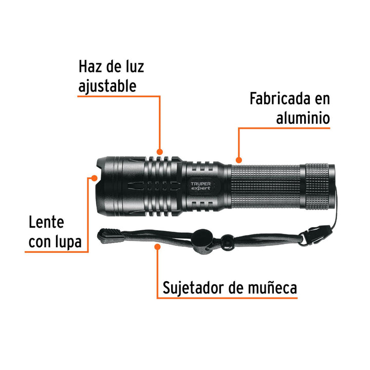 Linterna LED recargable, de aluminio,1,300 lm, TRUPER EXPERT - Mundo Tool 