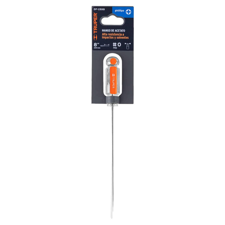 Desarmador punta Phillips # 0 mango acetato 8" Truper - Mundo Tool 