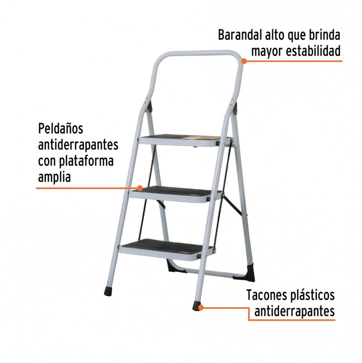 Escalera tubular, plegable, 3 peldaños, Pretul - Mundo Tool 