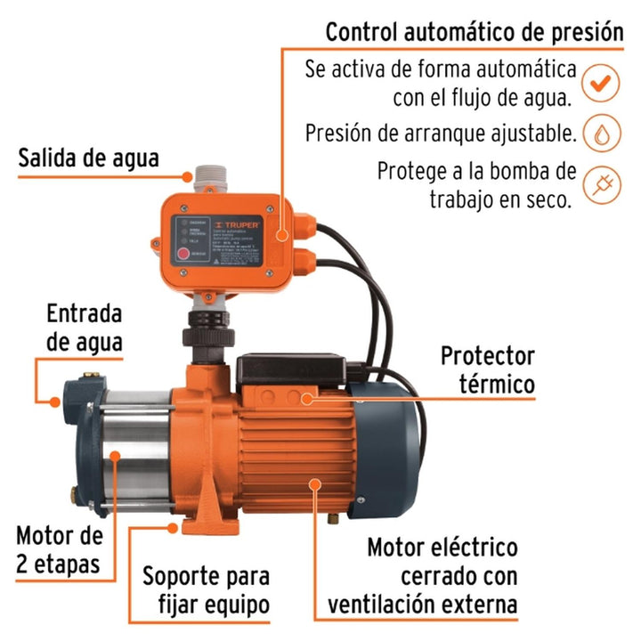 Bomba presurizadora multietapas 1/2 HP, Truper - Mundo Tool 