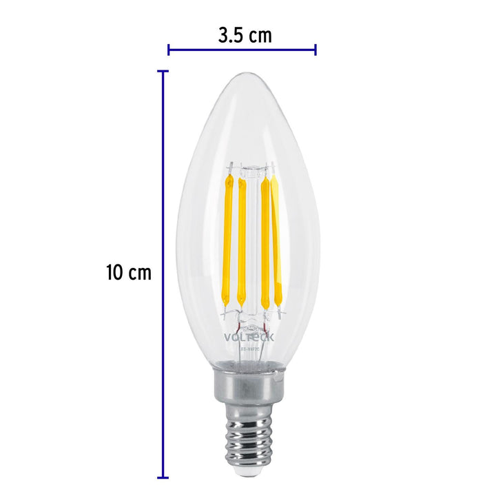 Lámpara LED tipo vela 4 W con filamento base E12 luz cálida - Mundo Tool 