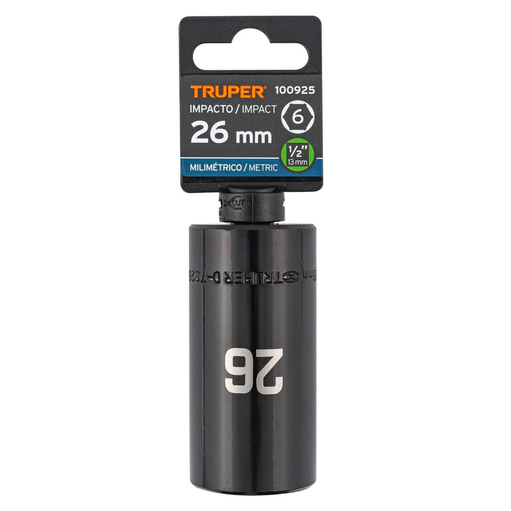 Dado largo impacto de 26 mm, 6 puntas, cuadro 1/2", Truper - Mundo Tool 
