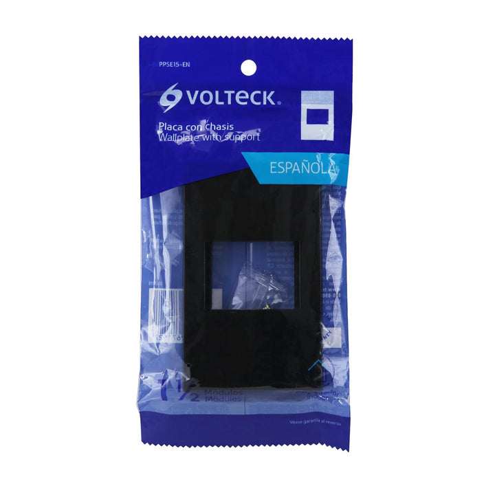 Placa 1 ventana, 1.5 módulos, línea Española, color negro Volteck - Mundo Tool 