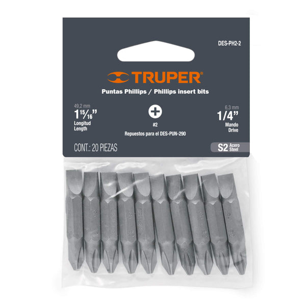 Truper DES-PH2-2, Punta phillips, largo 2″, punta PH2 - Mundo Tool 