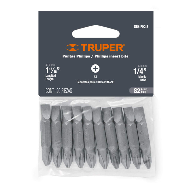 Truper DES-PH2-2, Punta phillips, largo 2″, punta PH2 - Mundo Tool 