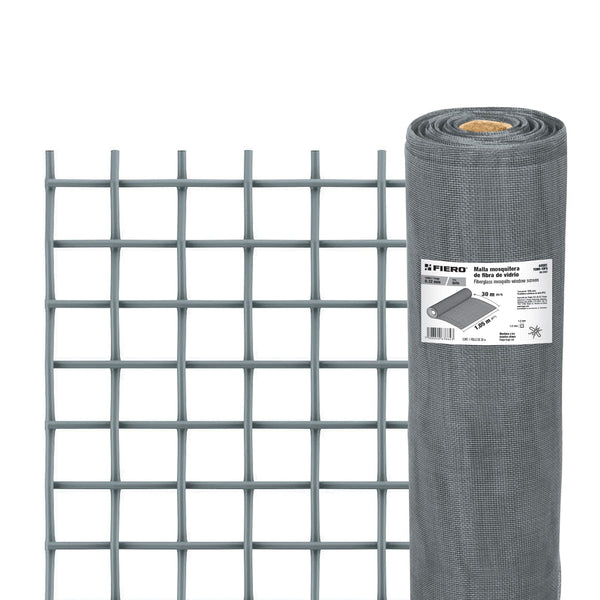 Fiero TEMO-10FG Malla Mosquitera, Fibra Vidrio, 1.05X30m, color Gris - Mundo Tool 