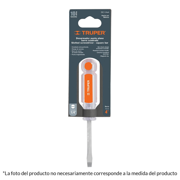 Desarmador plano barra cuadrada mango acetato 5/16x5" Truper - Mundo Tool 